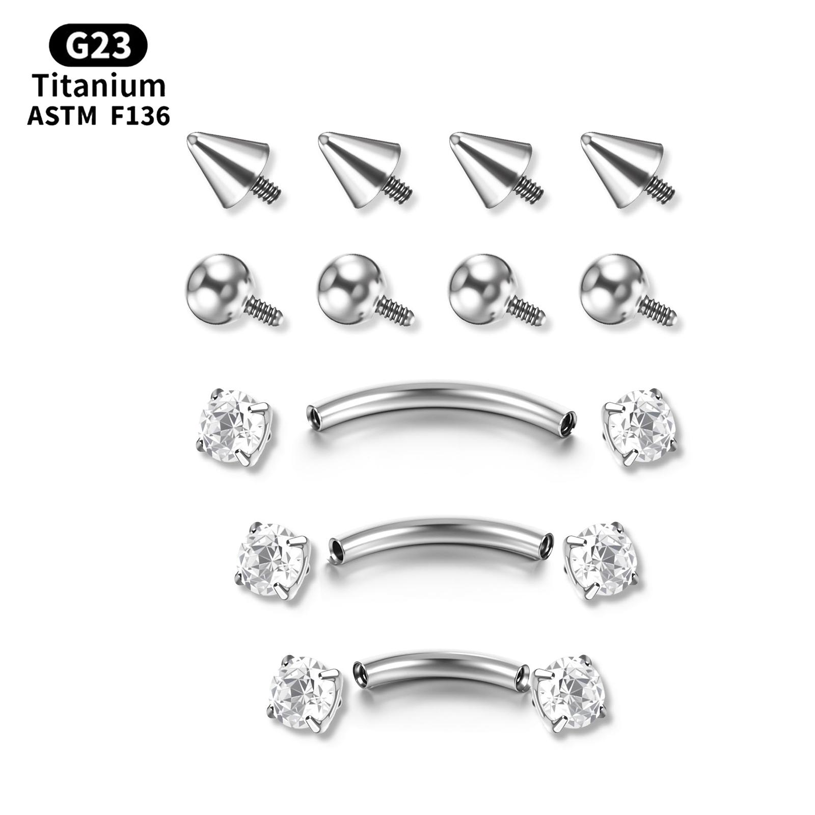 Body Jewelry Vertical Labret - 17枚/セットチタン雌ねじアークバーベル眉リング16 G透明ジルコン垂直唇飾り臍ボタンリング