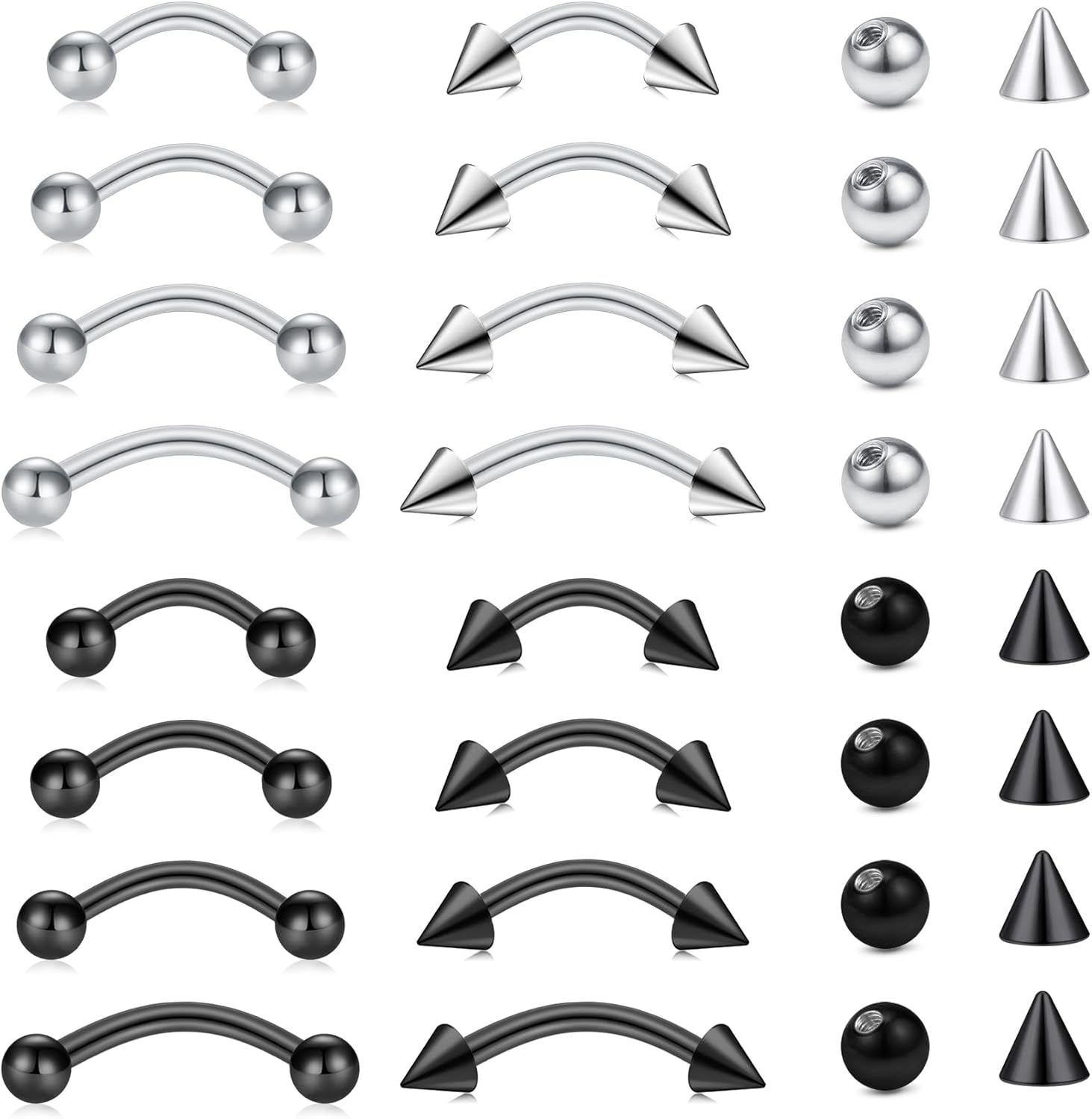 Body Jewelry Vertical Labret - 32個セット サージカルスチール製 カーブバーベル 小さな眉ピアス バーチカルラブレット リップジュエリー