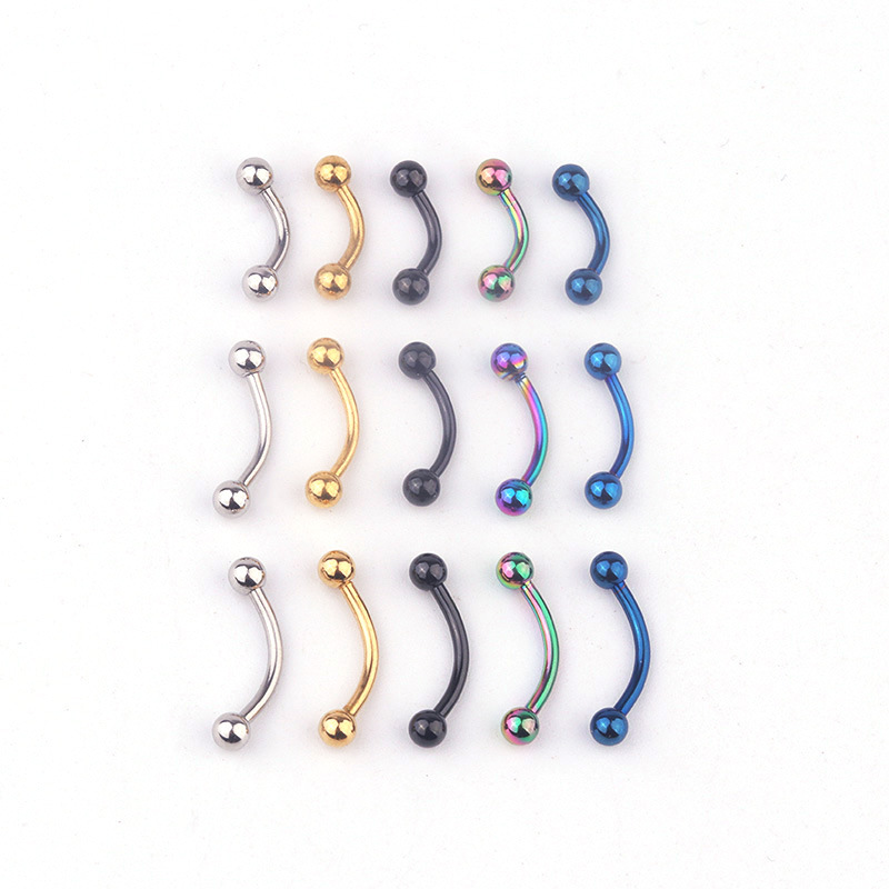Body Jewelry Eyebrow - 5個/ロット 16G 316Lステンレス鋼製カーブバーベル 6mm 8mm 10mm