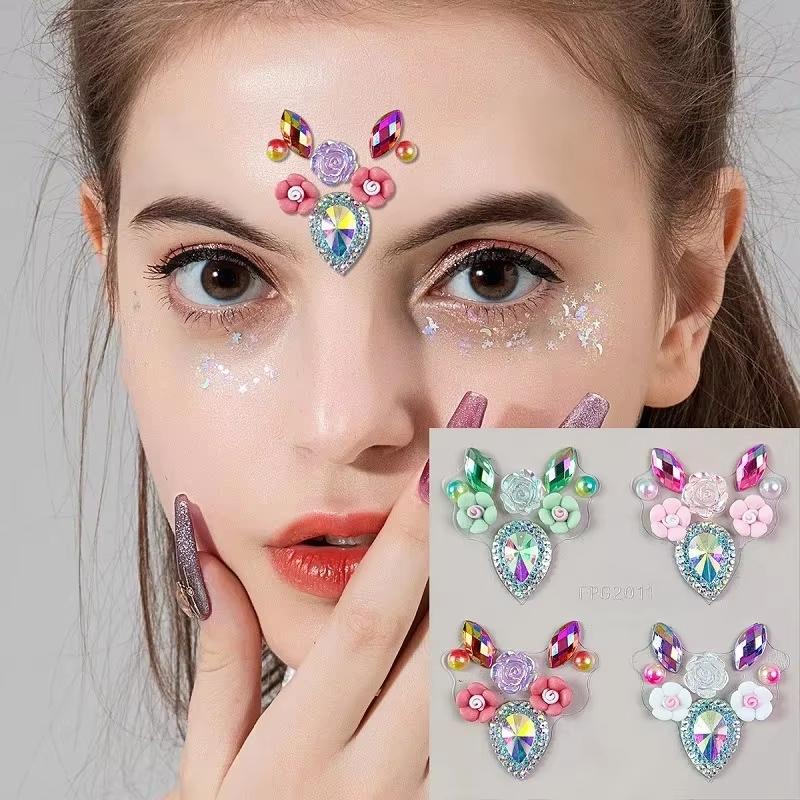 Body Jewelry Eyebrow - 3D アイフェイスラインストーンステッカー光沢のある自己粘着クリスタル装飾 1 シートアイメイク用プロムウェディングパーティーアクセサリー