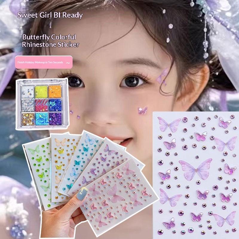 Body Jewelry Eyebrow - フェイスペインティングステッカー子供用女の子ステッカーグリッターステッカーステージメイクアップステッカースパンコールメイクアップ光沢のあるアイシャドウパレット