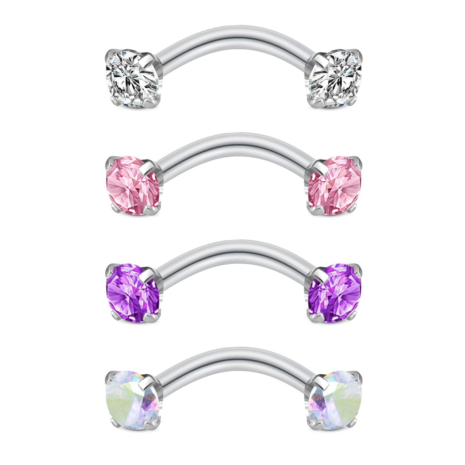 Body Jewelry Vertical Labret - 4個入り ルックピアス ジュエリー アイブロウリング サージカルスチール バーチカルラブレットジュエリー