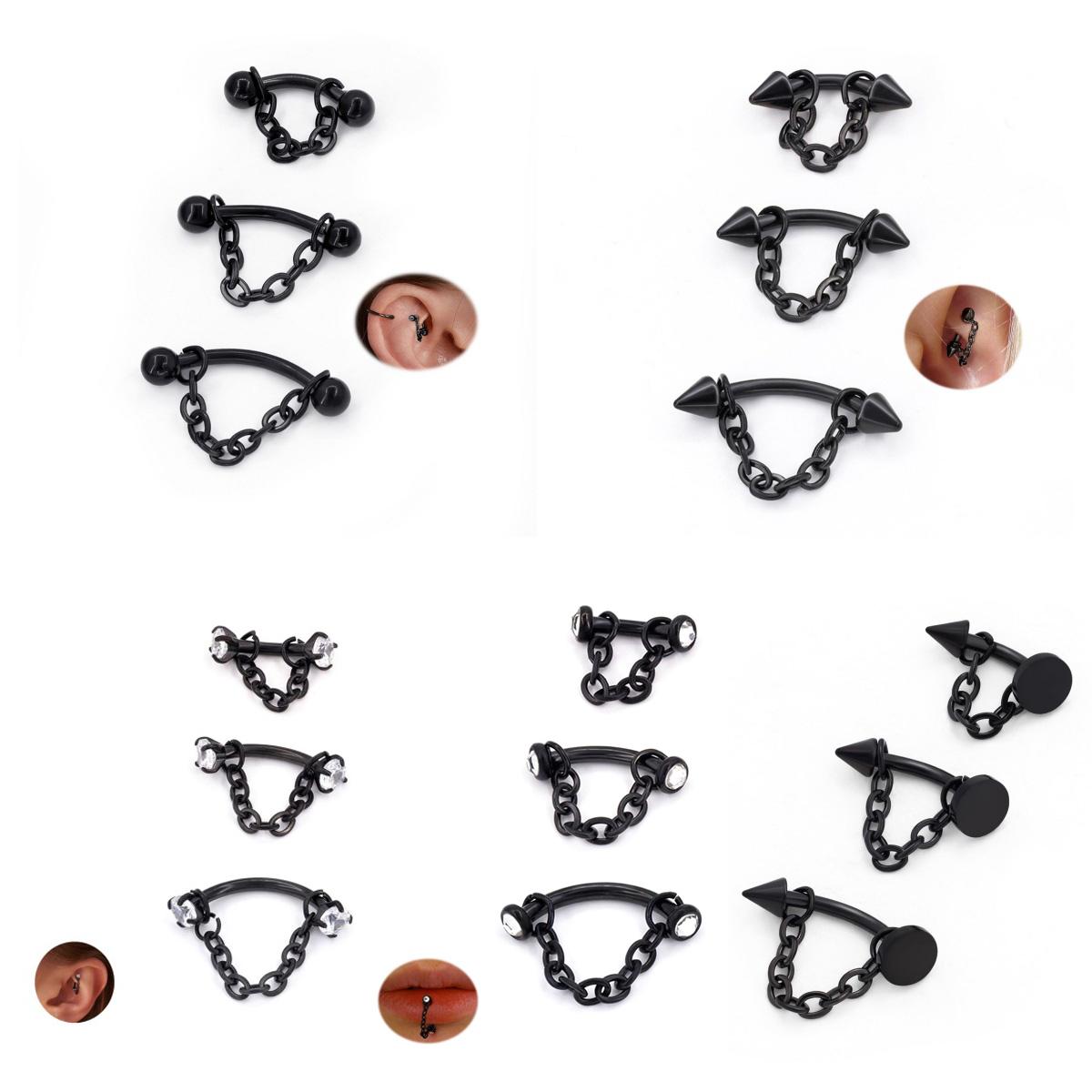 Body Jewelry Vertical Labret - 3個入り ステンレス製 16G チェーン トラガス ヘリックス