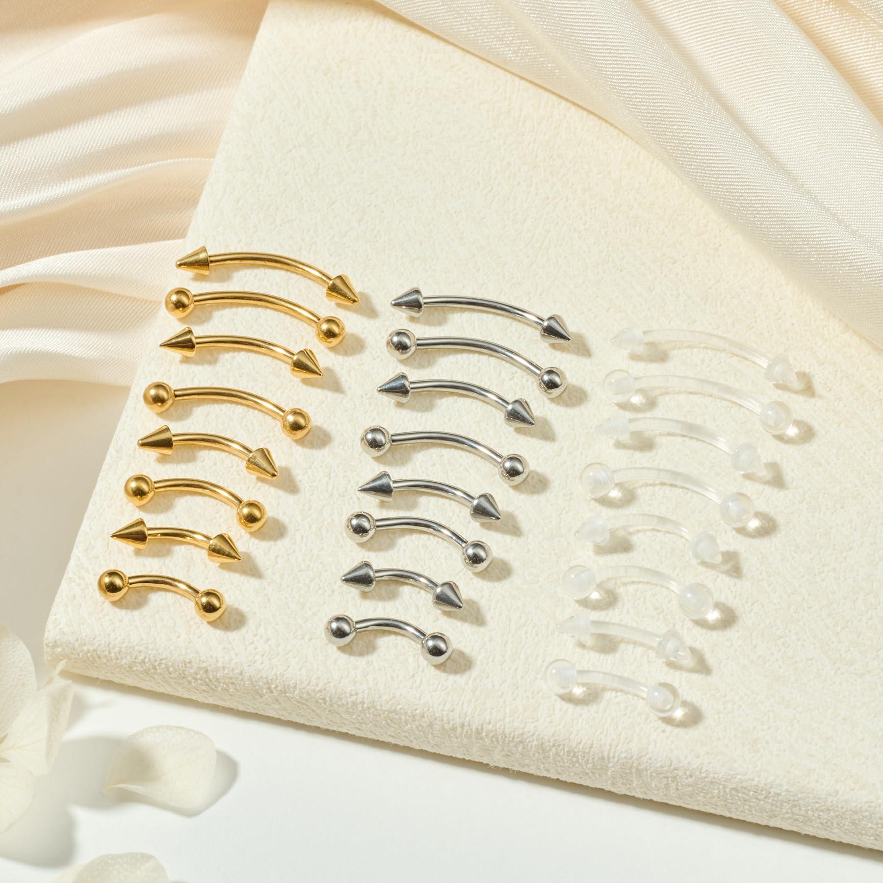 Body Jewelry Vertical Labret - 24個入り 16G ステンレス製 カーブバーベル アイブロウリング バーチカル