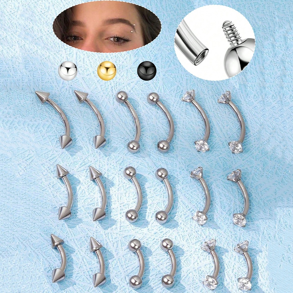 Body Jewelry Vertical Labret - 6 個 16 グラムステンレス鋼小さな湾曲したバーベルベリーリング眉毛垂直ラブレットリップ舌リングイヤリングピアスジュエリー