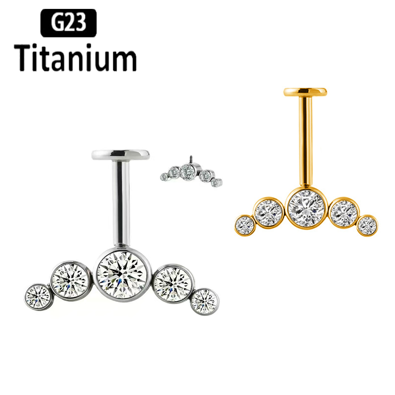 Body Jewelry Vertical Labret - G23チタン製イヤーピアス 内部ネジ式 垂直下向きロッド リップリング CZラブレットイヤリング 軟骨ヘリックススタッド