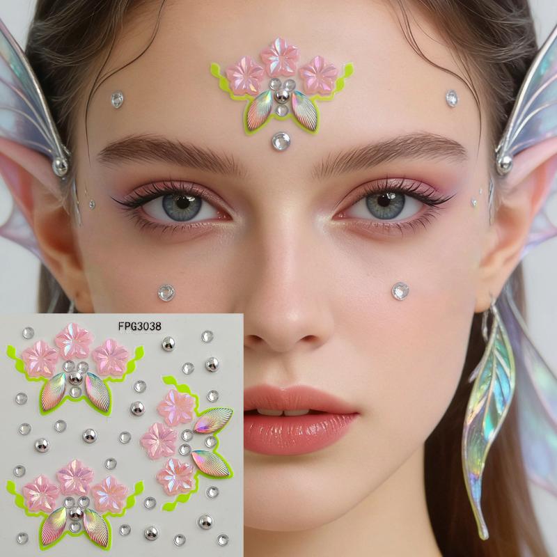 Body Jewelry Eyebrow - フェイスジュエルステッカー 虹色ラインストーン 自己粘着式 軽量 屋外フェスティバル キャンプ旅行