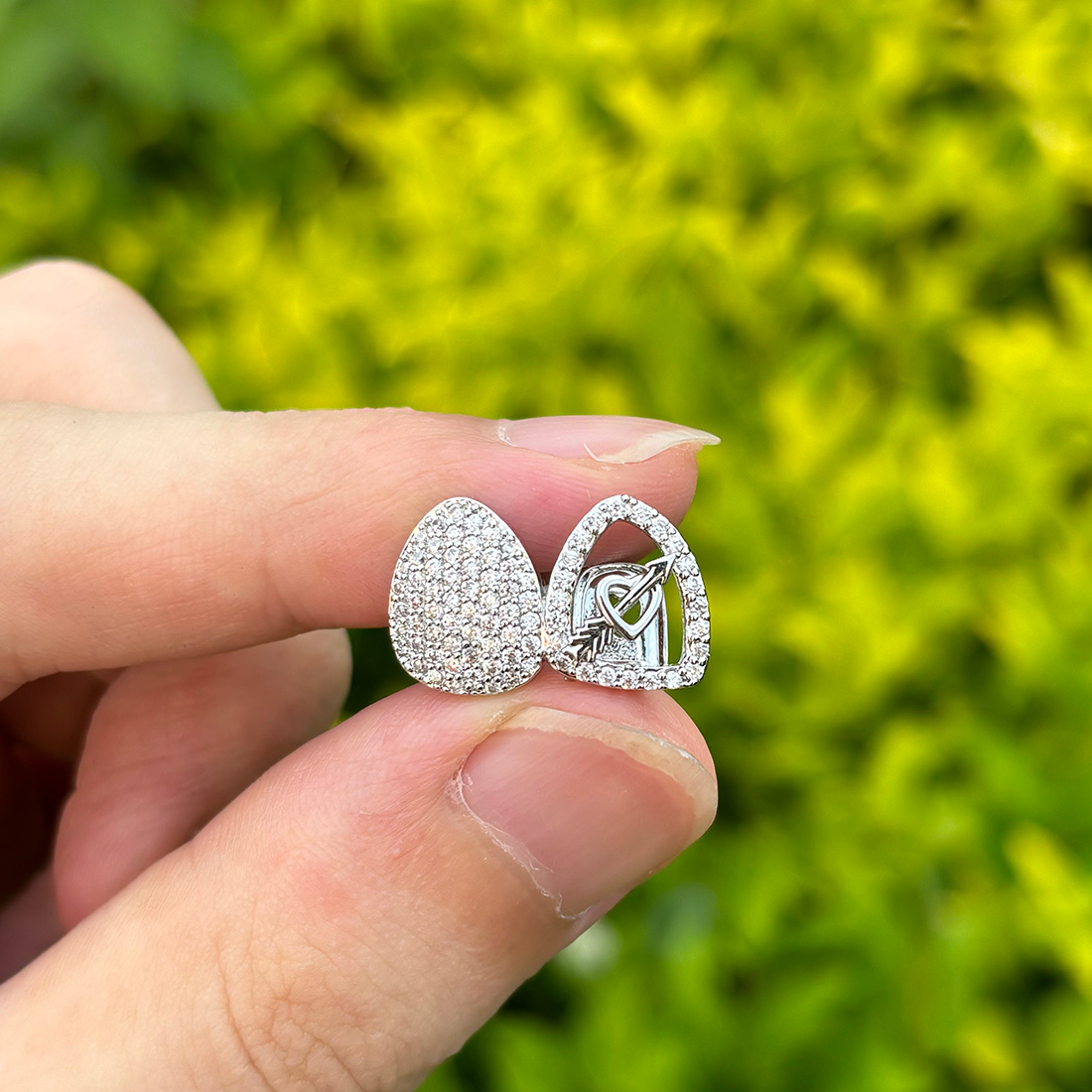 Body Jewelry Gold Plated - 女性と男性のためのr独身の日ジルコニア歯列キャップ、ヒップホップジュエリー、ダブルラブハート、14k金メッキ、czストーン、カップル