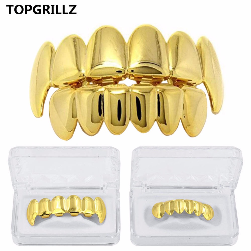 Body Jewelry Gold Plated - Topgrillz-ピンクゴールドのメッキグリル,ヒップホップの歯,上下のグリルセット,クリスマスパーティー,吸血鬼の歯,新しいフィット感