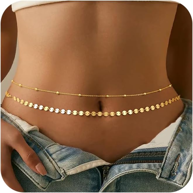 Body Jewelry Gold Plated - シルバーメッキゴールドメッキベリーチェーン調節可能なボディチェーンビキニウエストビーズ女性用コイン繊細なボディチェーン女性用