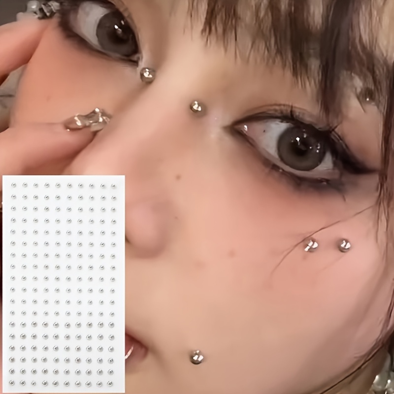 Body Jewelry Eyebrow - ピアス不要の自己粘着式フェイクピアスキット4点セット、リップスタッド/ノーズスタッド/アイブロウスタッド4点を含む