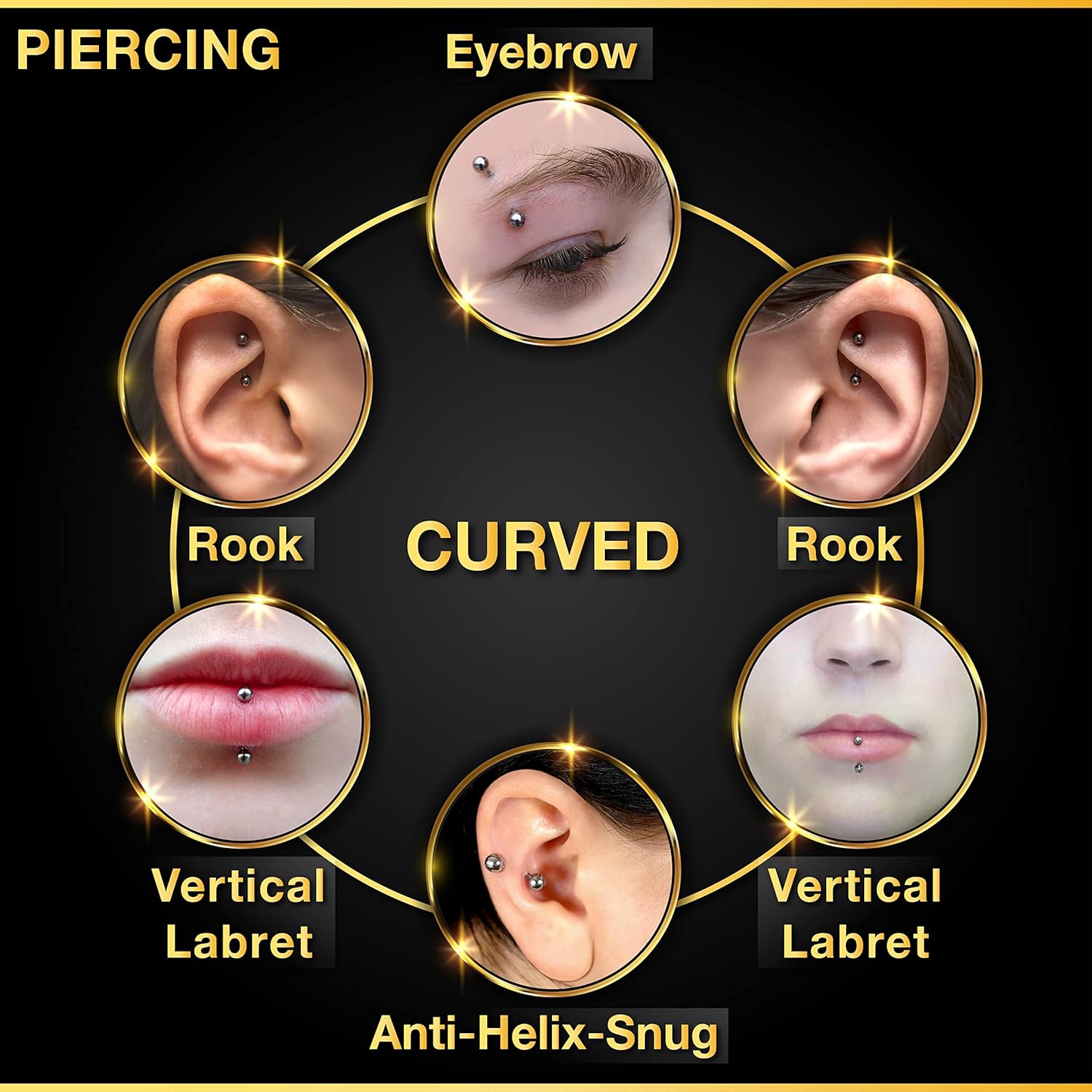 32個セット サージカルスチール製 カーブバーベル 小さな眉 - Body Jewelry Vertical Labret のレビューと価格