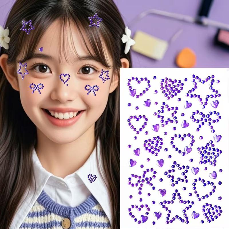 カラフルな自己粘着式フェイスラインストーンステッカー（ハート - Body Jewelry Eyebrow のレビューと価格