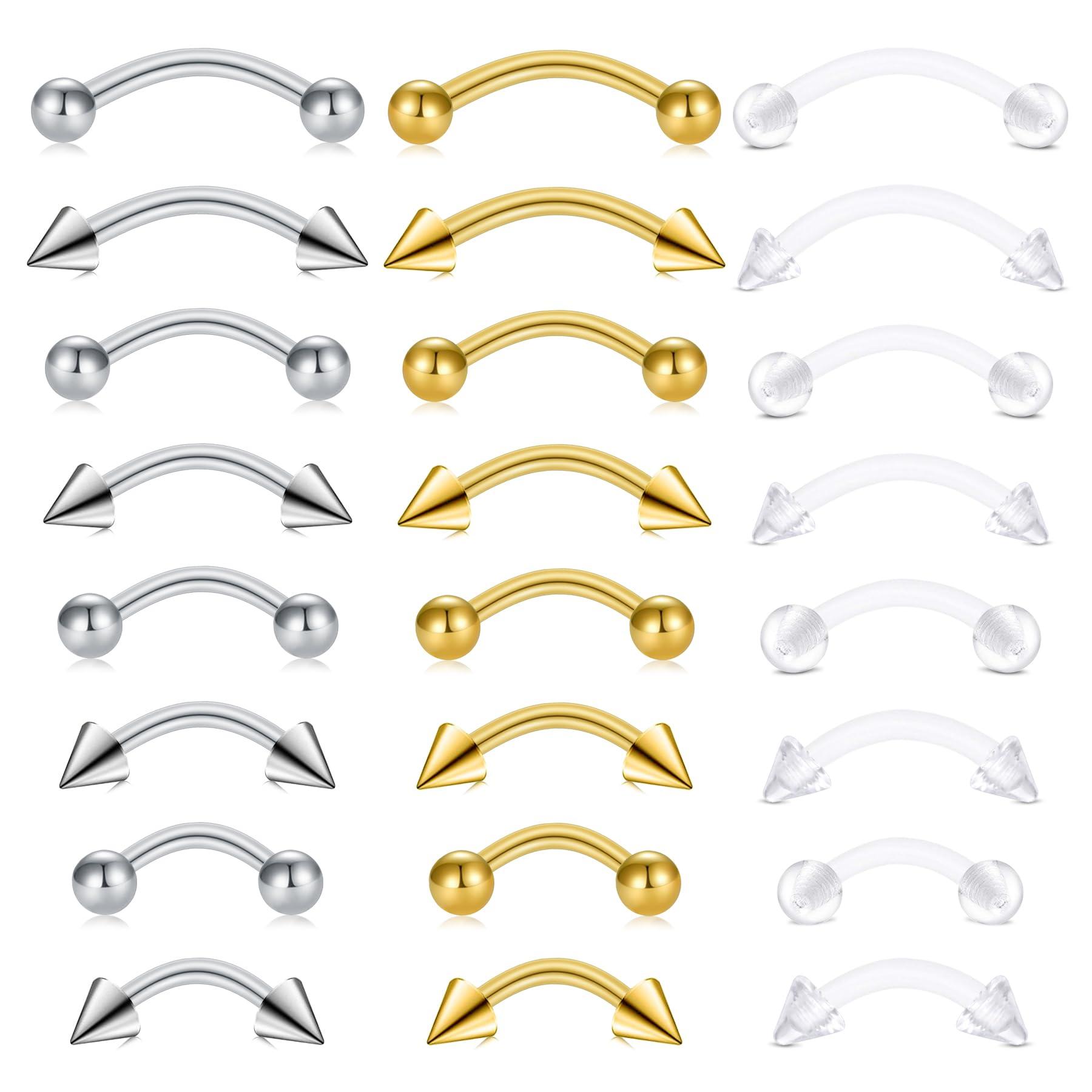 24個入り 16G ステンレス製 カーブバーベル アイブロウ - Body Jewelry Vertical Labret のレビューと価格