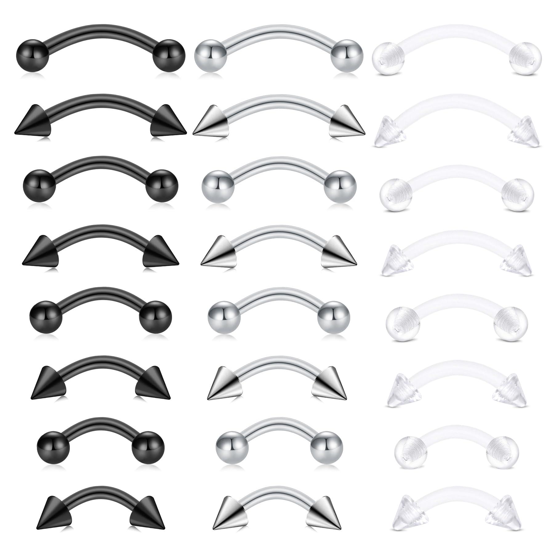 24個入り 16G ステンレス製 カーブバーベル アイブロウ - Body Jewelry Vertical Labret のレビューと価格