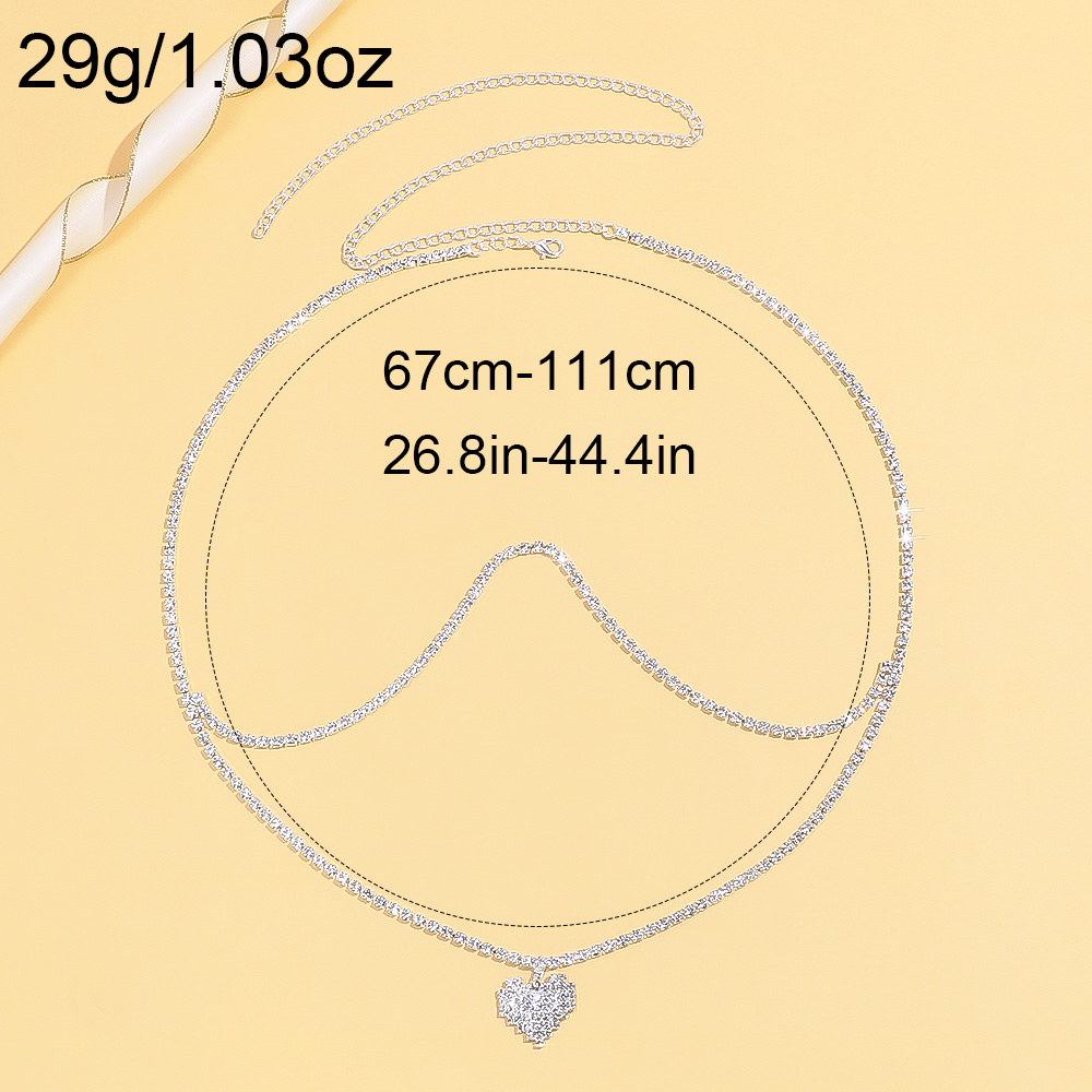 ラインストーンダブルレイヤーフルパヴェハートペンダント調節可 - Body Jewelry Gold Plated のレビューと価格