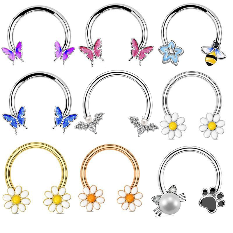 女性のためのピンクの蝶のステンレス鋼のノーズリング、偽のピア - Body Jewelry La のレビューと価格