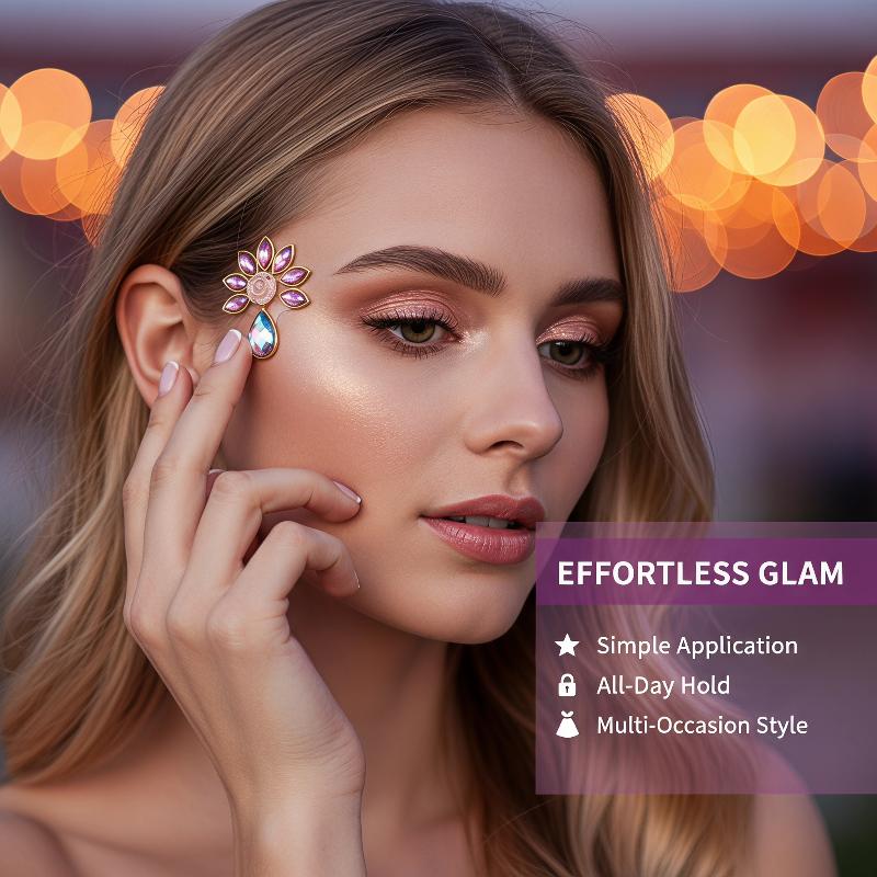 フェイスジュエルステッカー 虹色ラインストーン 自己粘着式  - Body Jewelry Eyebrow のレビューと価格