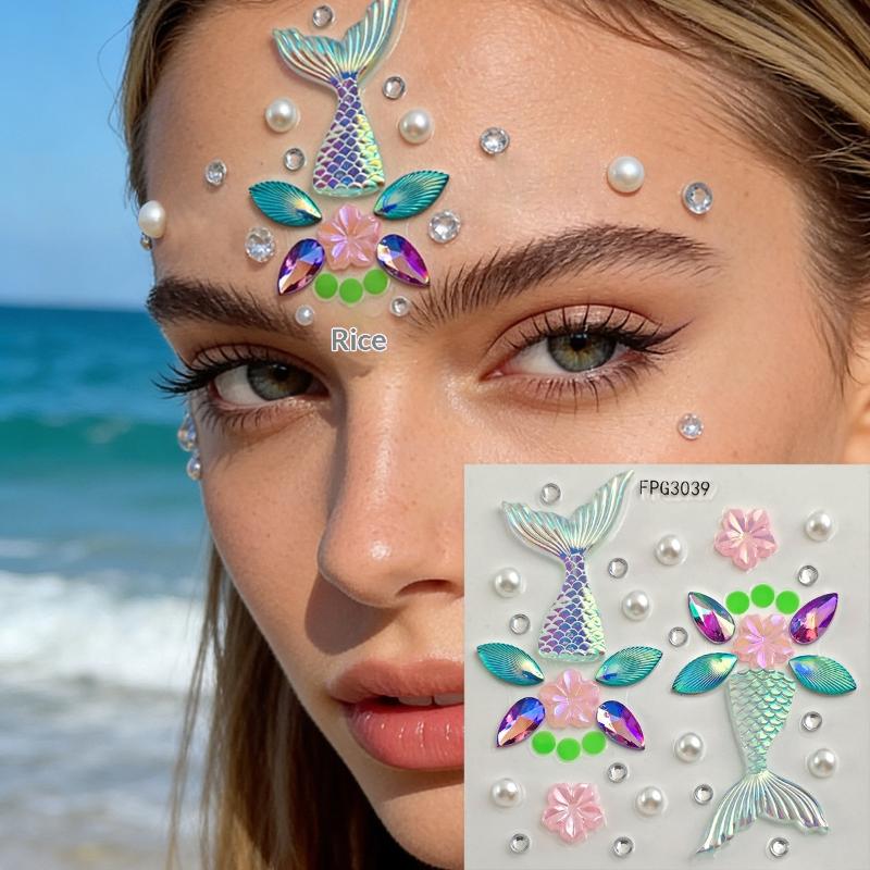 フェイスジュエルステッカー 虹色ラインストーン 自己粘着式  - Body Jewelry Eyebrow のレビューと価格