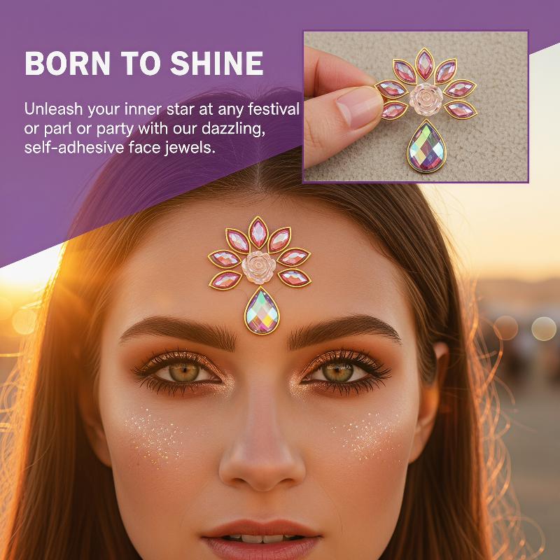 フェイスジュエルステッカー 虹色ラインストーン 自己粘着式  - Body Jewelry Eyebrow のレビューと価格