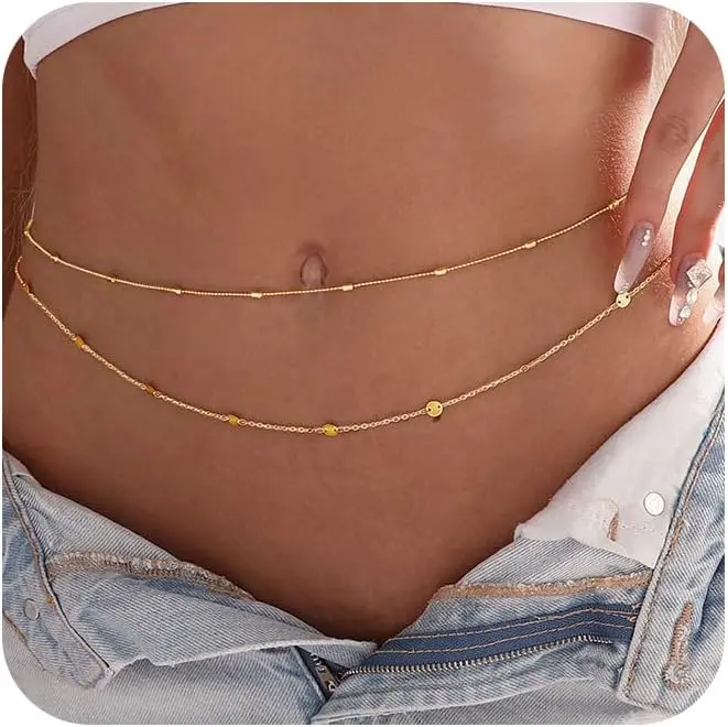 女性用防水ボディチェーン 18K金メッキ ウエストビーズチェ - Body Jewelry Gold Plated のレビューと価格