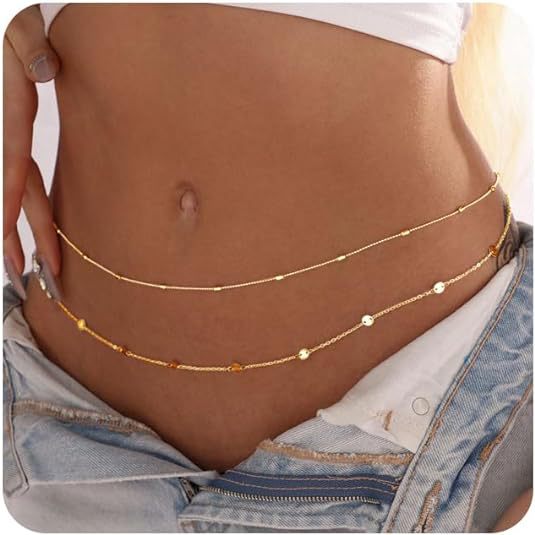 女性用防水ボディチェーン 18K金メッキ ウエストビーズチェ - Body Jewelry Gold Plated のレビューと価格