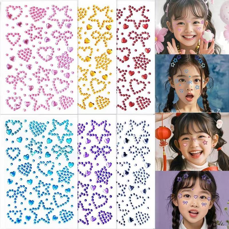 1枚入り カラフルな粘着式フェイスラインストーンステッカー  - Body Jewelry Eyebrow のレビューと価格