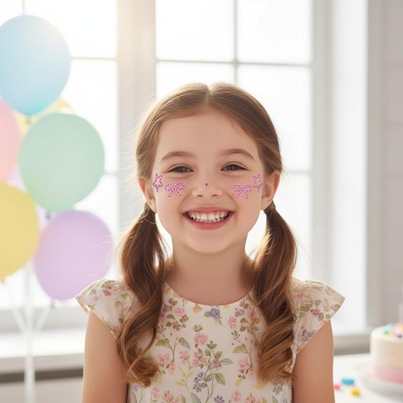 1枚入り カラフルな粘着式フェイスラインストーンステッカー  - Body Jewelry Eyebrow のレビューと価格