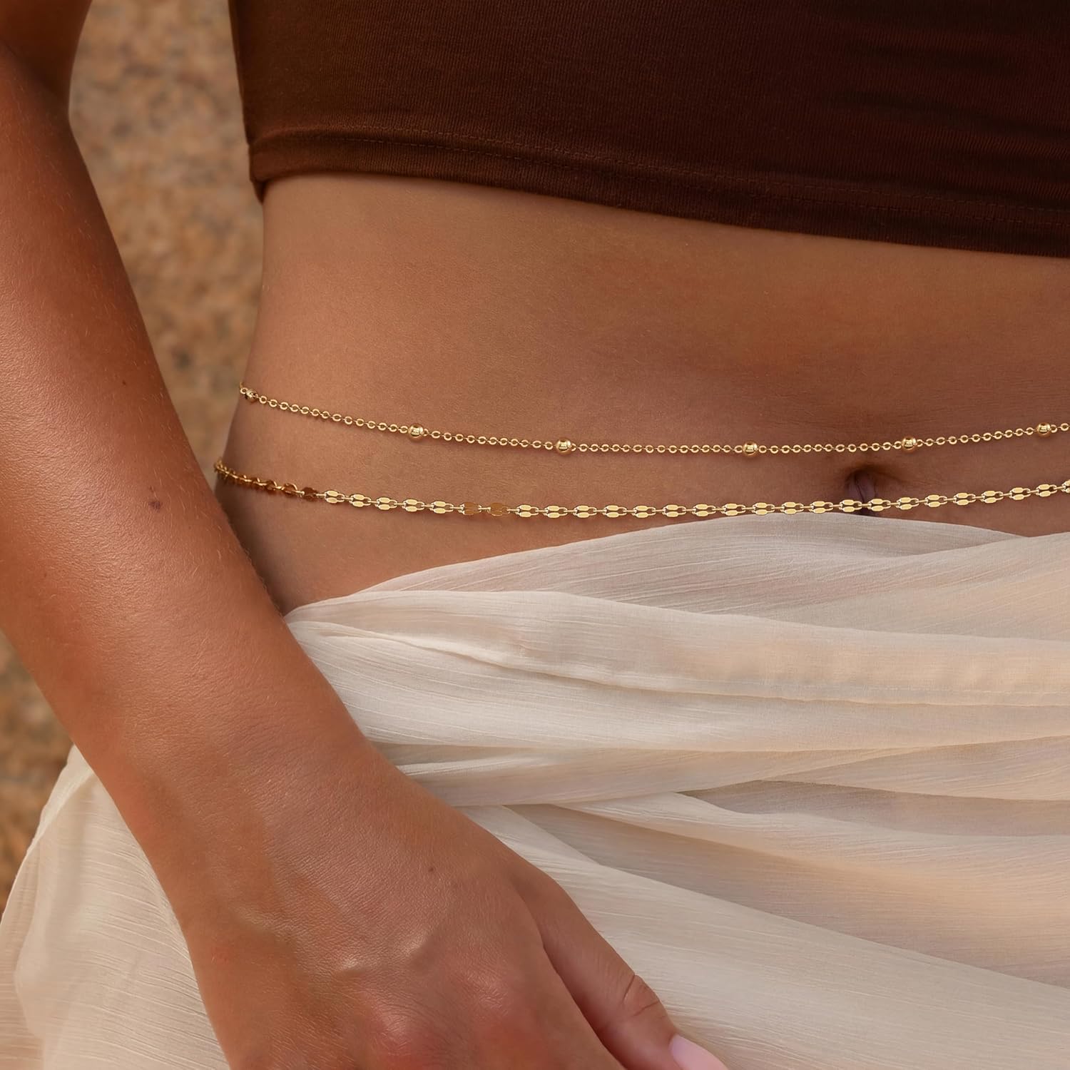 14K金メッキウエストチェーン、女性用レイヤードウエストビー - Body Jewelry Gold Plated のレビューと価格