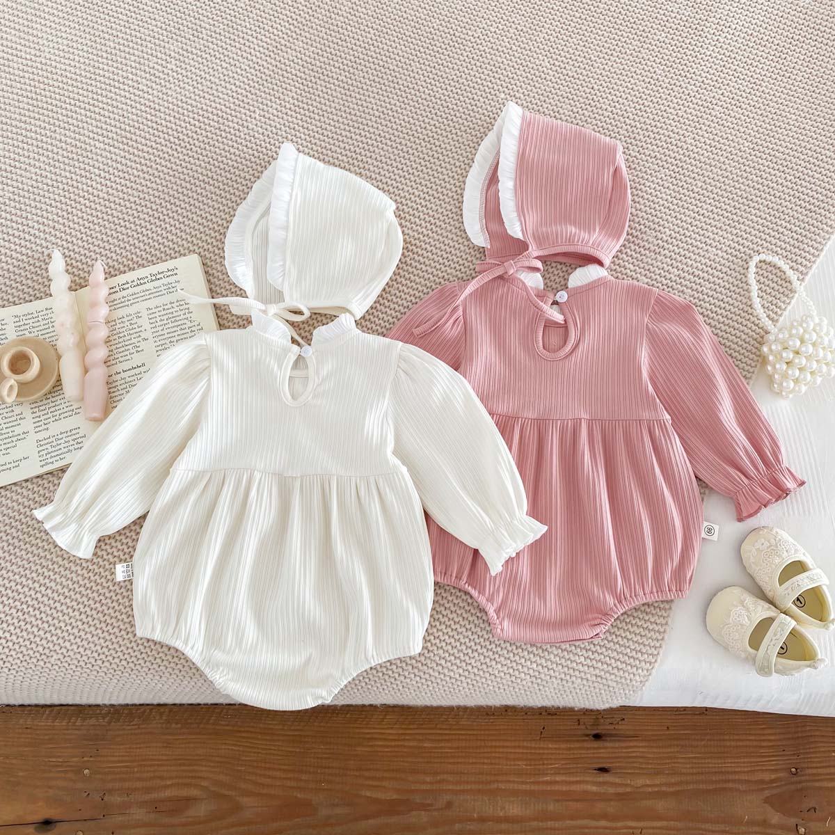 秋のベビーロンパース帽子ビッグリボン立ち襟長袖幼児女の子ボデ - Body Jewelry Plus のレビューと価格